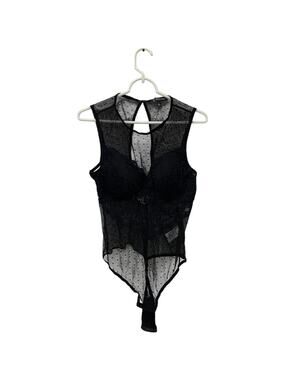 INC International Concepts Cupped Swiss Dot Lingerie Bodysuit Womens L Black NWT